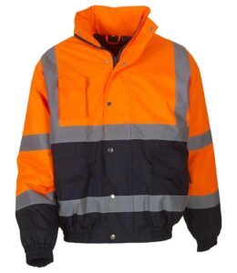 Orange and navy blue Yoko branded two tone hi-vis bomber jacket