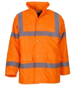 Orange Yoko branded hi-vis motorway jacket