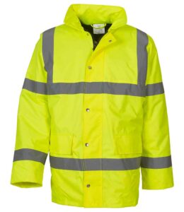 Orange Yoko branded hi-vis motorway jacket