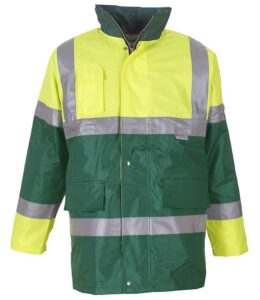 Yellow and Green Yoko branded Hi-vis contrast waterproof jacket