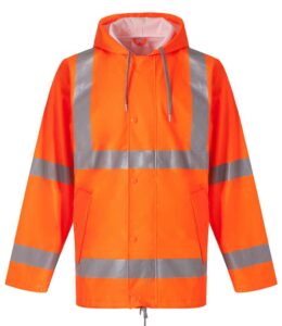 Orange Yoko branded waterproof hi-vis jacket