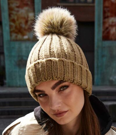 Image for Beechfield Faux Fur Pop Pom Chunky Beanie