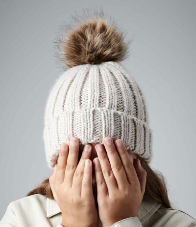 Image for Beechfield Junior Faux Fur Pom Pom Chunky Beanie