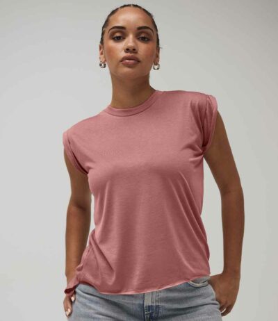 Image for Bella Ladies Flowy Rolled Cuff Muscle T-Shirt