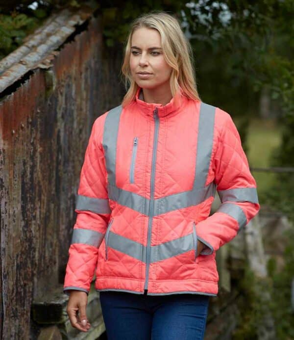 Pink Yoko branded hi-vis padded jacket with zip pockets