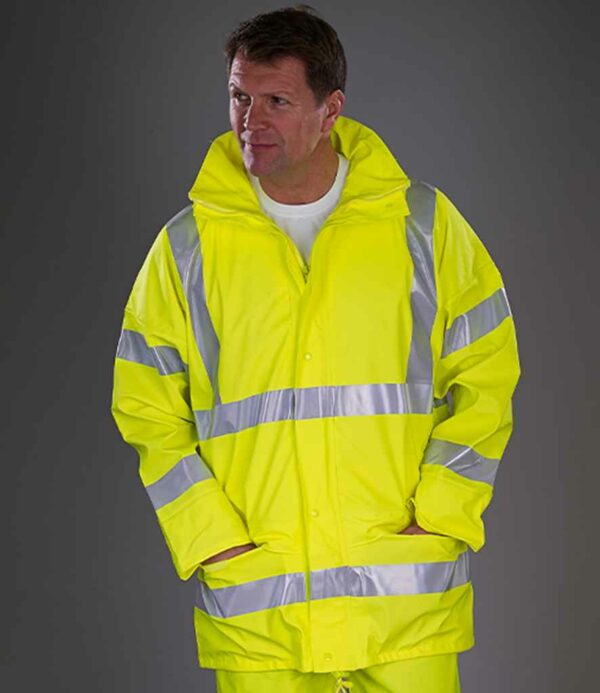 Yellow Yoko branded waterproof hi-vis jacket